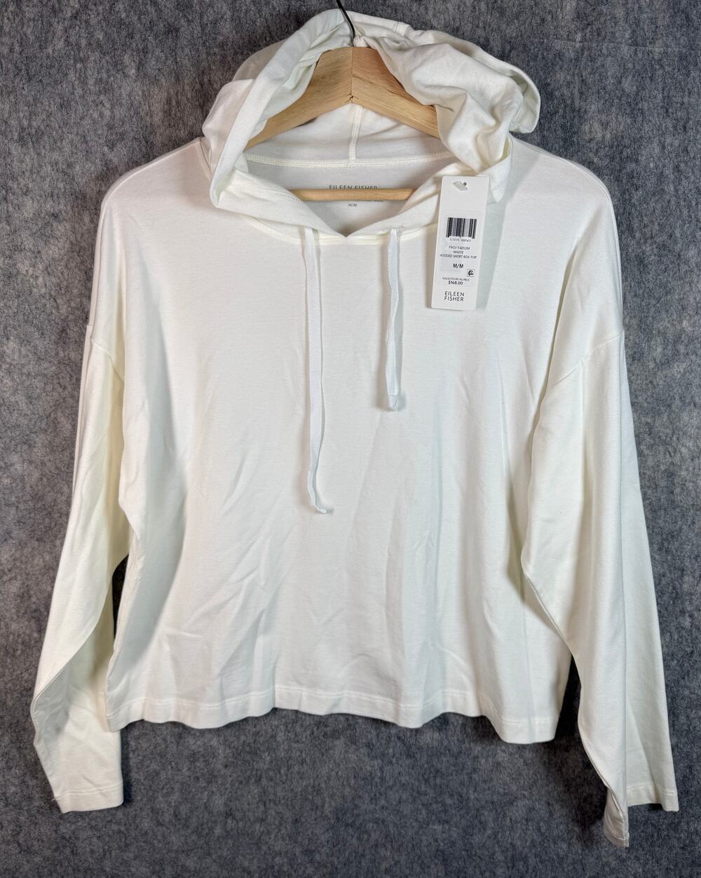 NEW Eileen Fisher White Hooded Short Box Top Large Stretch Lightweight $168